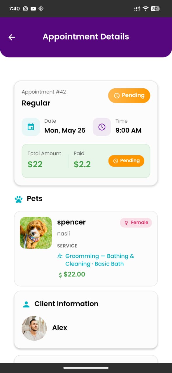 Appointment details screen