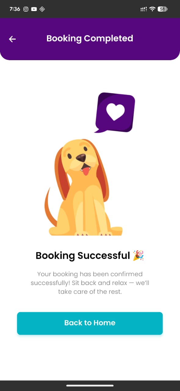 Booking Completed confirmation screen