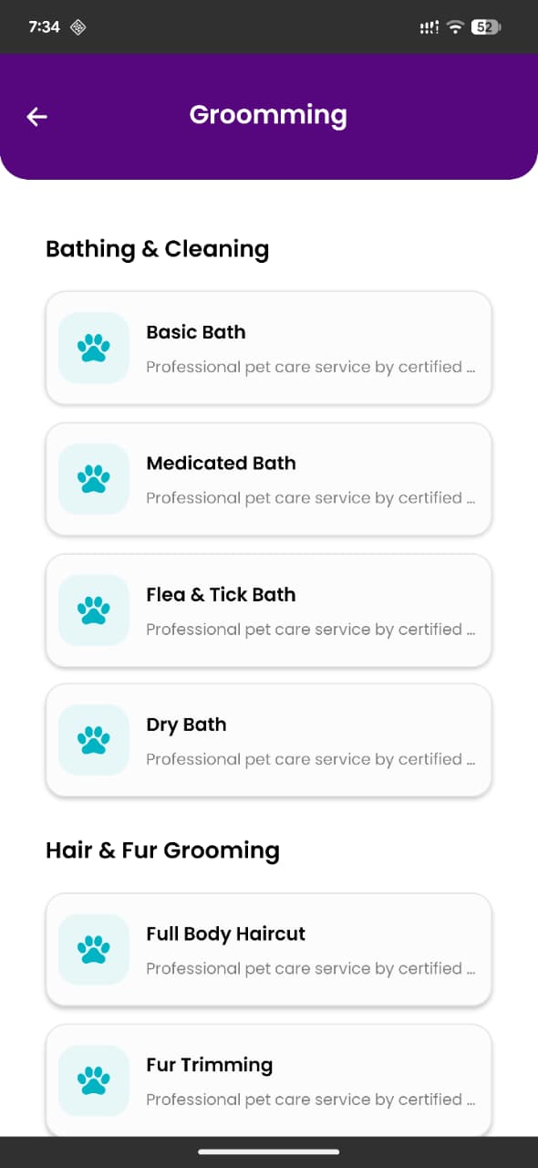 Grooming services list